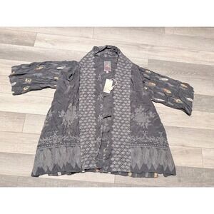 NWT Johnny Was Womens Small Feather Paloma Kimono Grey Embroidered Cupra Rayon